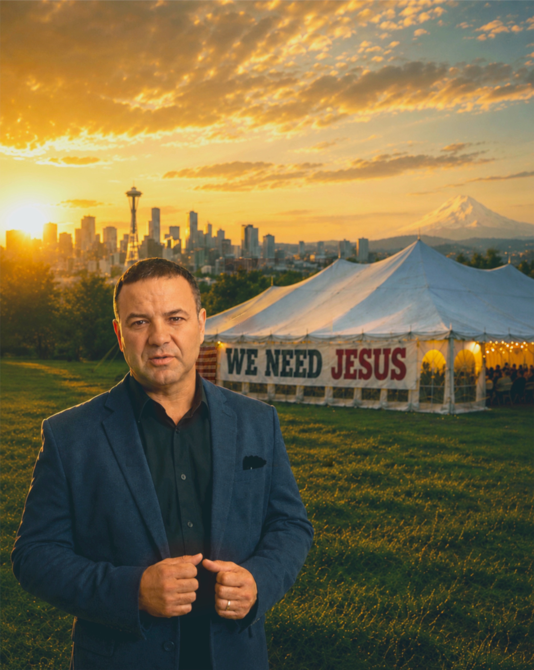 Pastor Anatoliy Petrik speaking at the revival